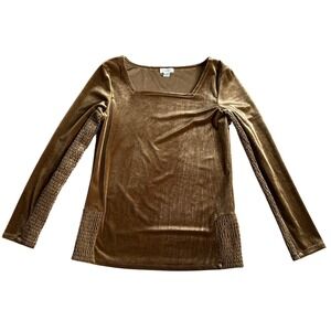 Sundance Elena Crushed Velvet Top Womens S Square Neck Smocked Ruch Boho Western